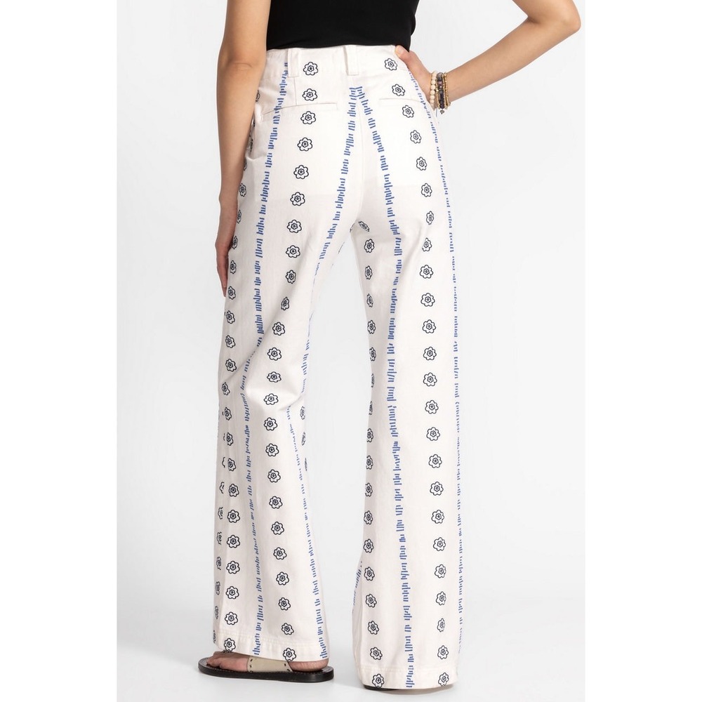 Johnny Was‎ Wide Leg Floral Embroidered Denim Trouser Pants White Blue NWT 25/2 - Picture 3 of 16